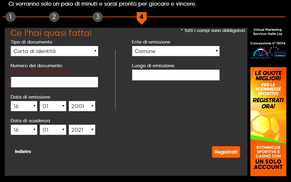 registrazione 888sport