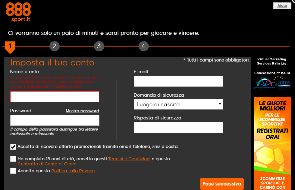 registrazione 888sport