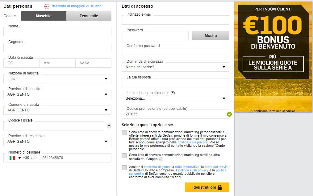 registrazione betfair 24