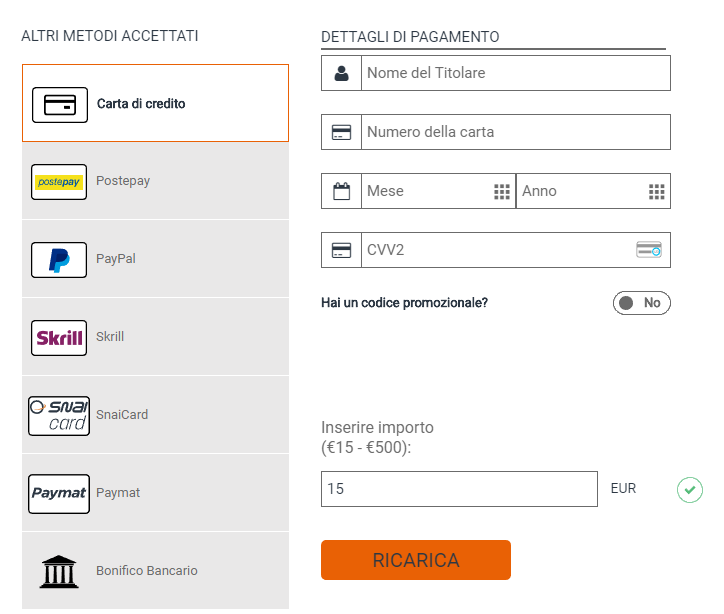 deposito snai online