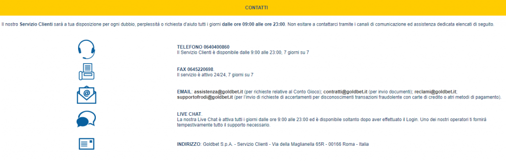 goldbet assistenza clienti